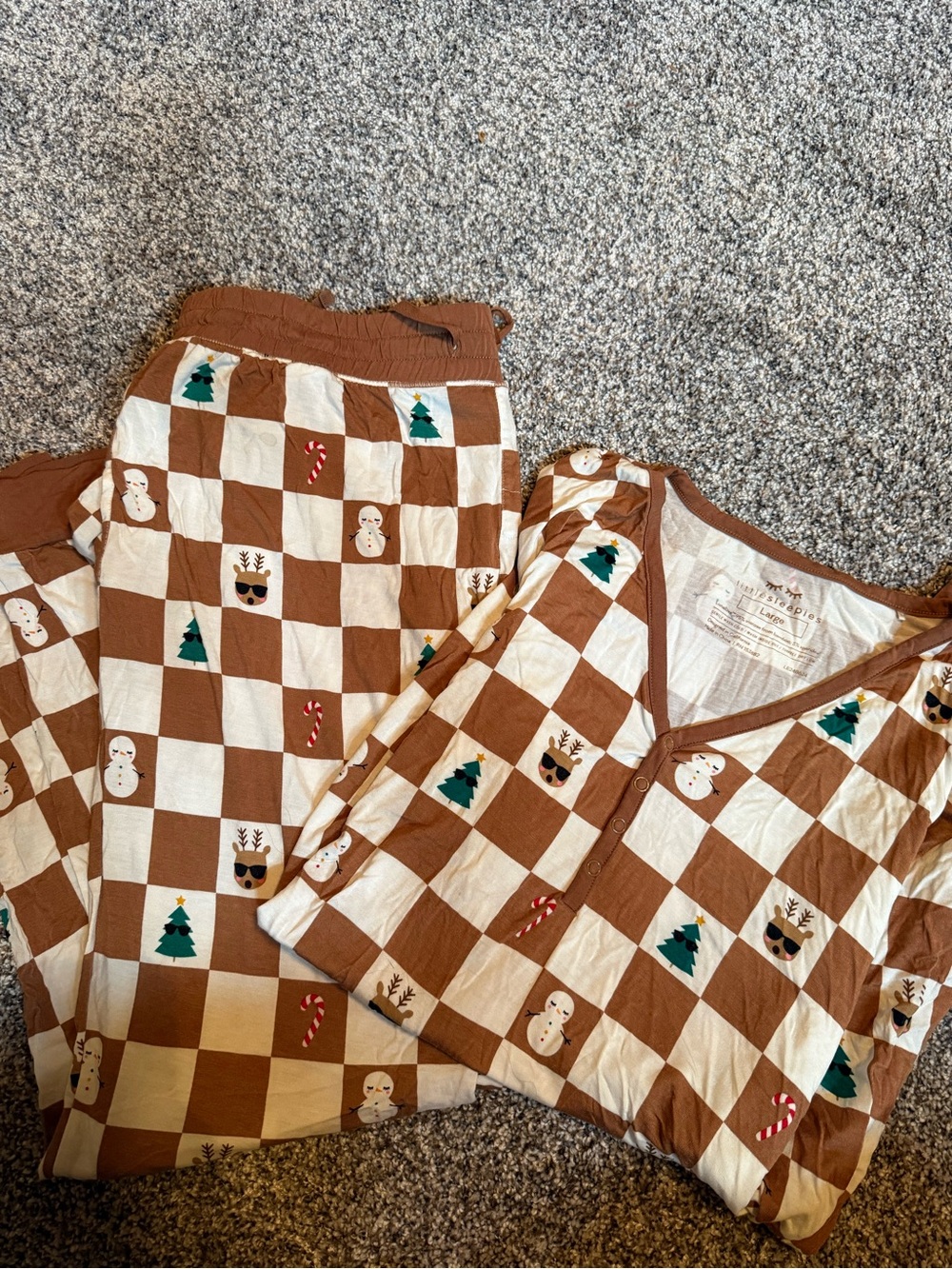 Little Sleepies Brown and Cream Holiday Checker Pajama Set